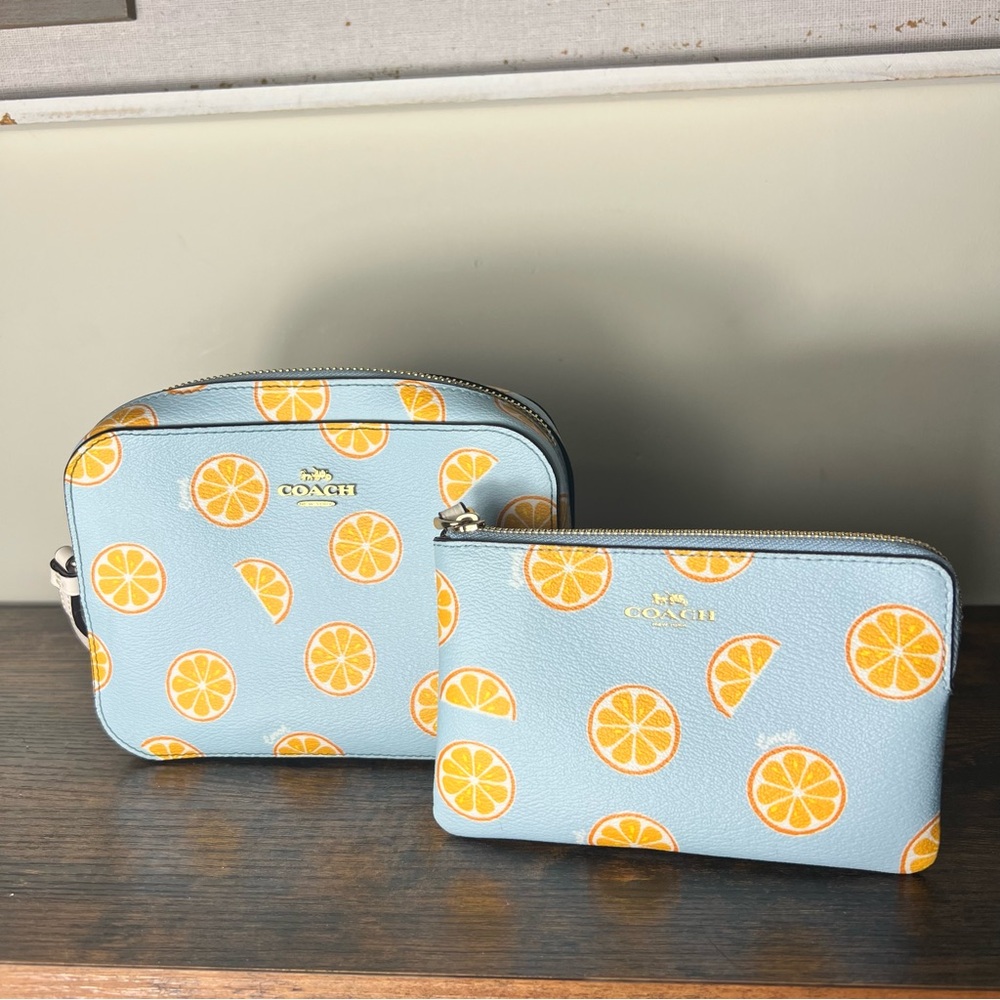 Coach 3273 Women's Mini Camera Bag Crossbody With Orange Print + Wristlet Set